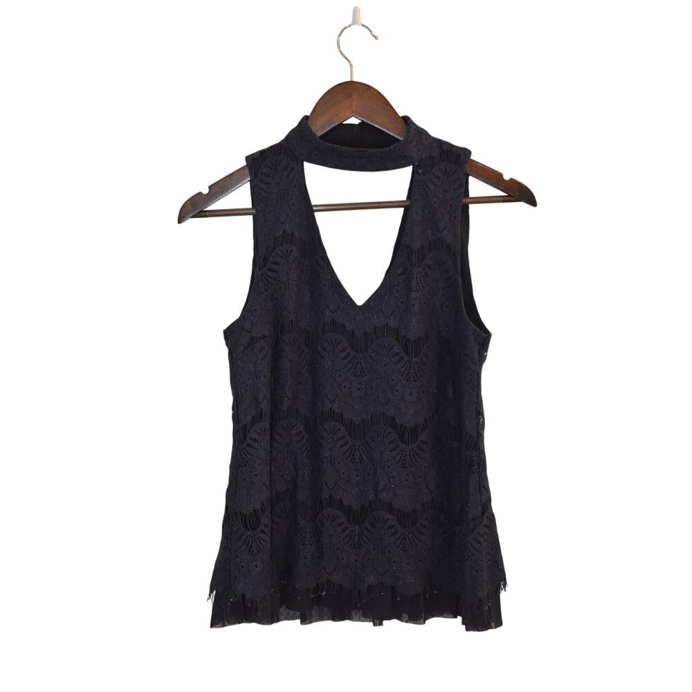 Franchesca's Blue Lace Choker V Neckline Tank Size S